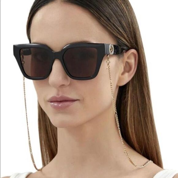 GUCCI Sunglasses GG1023S 005 With Chain Black/Brown Women NEW main image 10